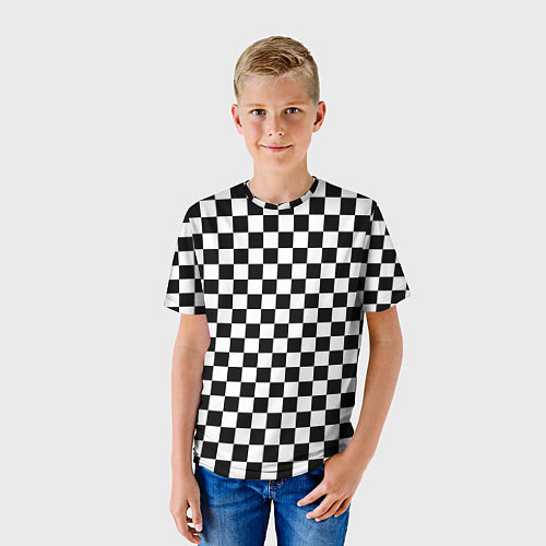 Детская футболка Шахматное поле чёрно-белый / 3D-принт – фото 3