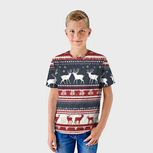 Детская футболка Олени белые и красные свитер новогодний / 3D-принт – фото 3
