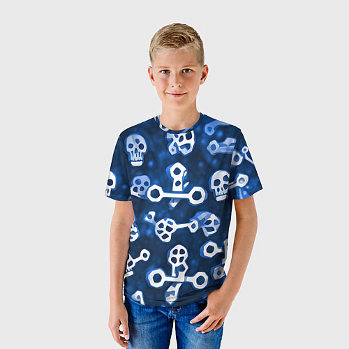Детская футболка Белые черепки и кости на синем / 3D-принт – фото 3