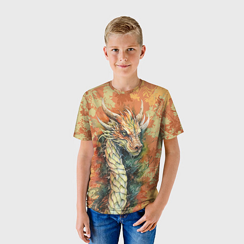 Детская футболка Зеленый древесный дракон с листьями / 3D-принт – фото 3