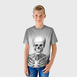 Футболка детская Скелет черно белый, цвет: 3D-принт — фото 2