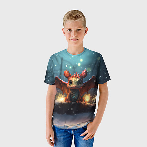 Детская футболка Маленький огненный дракоша / 3D-принт – фото 3