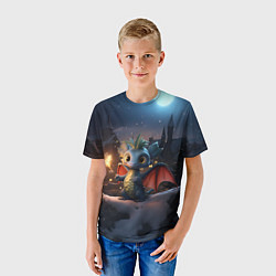 Футболка детская Маленький дракон на фоне замка, цвет: 3D-принт — фото 2