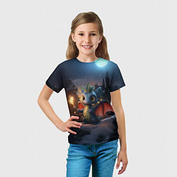 Футболка детская Маленький дракон на фоне замка, цвет: 3D-принт — фото 2