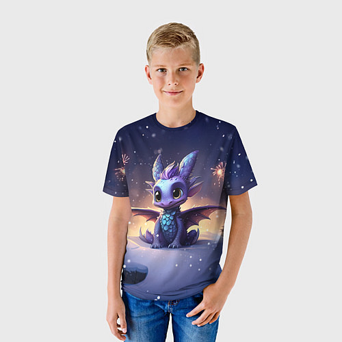 Детская футболка Милый дракон на фоне салюта / 3D-принт – фото 3