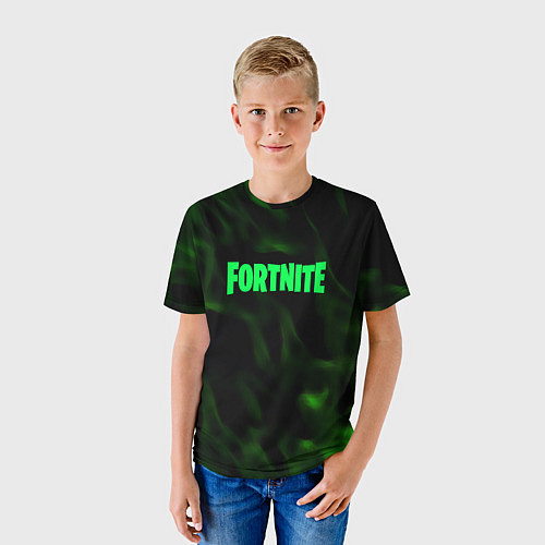 Детская футболка Fortnite языки пламени зелёный / 3D-принт – фото 3