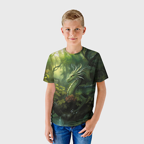 Детская футболка Лесной зеленый дракон символ 2024 года / 3D-принт – фото 3