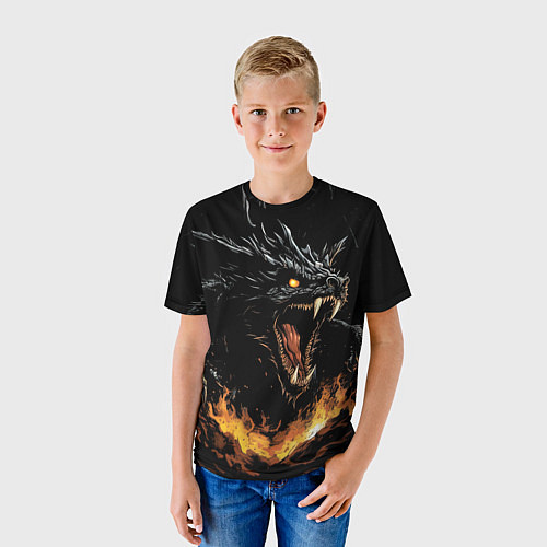 Детская футболка Черный дракон в огне / 3D-принт – фото 3