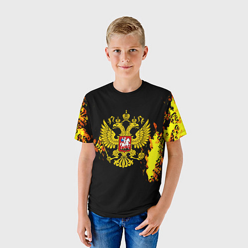 Детская футболка Герб РФ краски жёлтые патриотизм / 3D-принт – фото 3