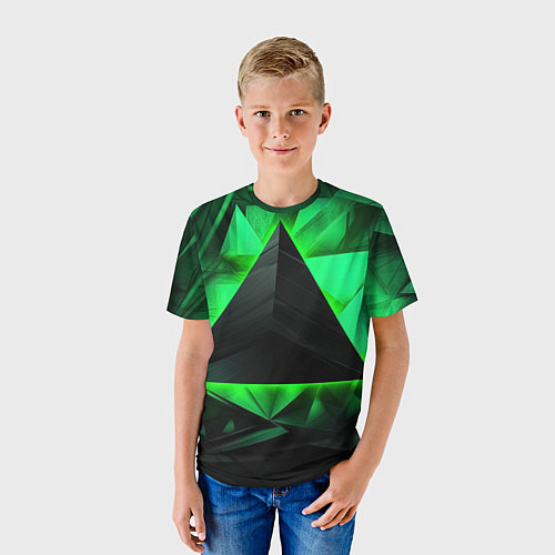 Детская футболка Черный треугольник на зеленой абстракции / 3D-принт – фото 3