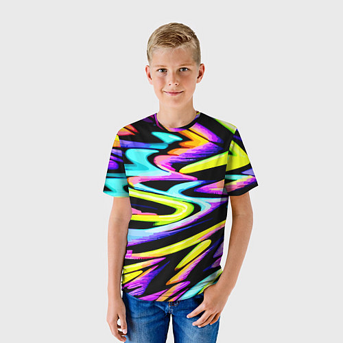 Детская футболка Экспрессивная неоновая абстракция / 3D-принт – фото 3