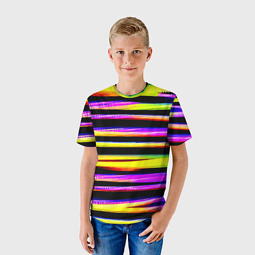 Детская футболка Цветные неоновые полосы / 3D-принт – фото 3