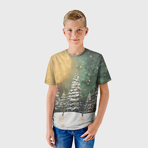 Детская футболка Большая луна и новогодний лес / 3D-принт – фото 3