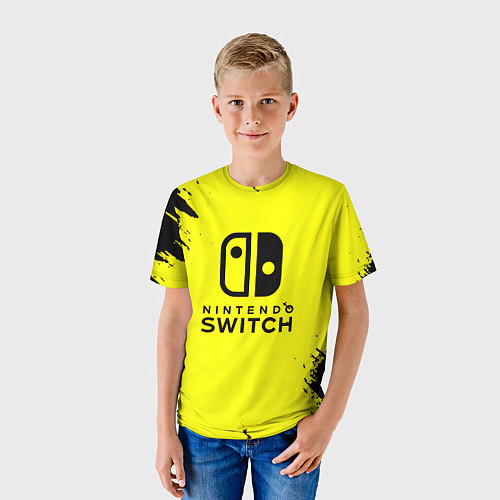 Детская футболка Nintendo switch краски на жёлтом / 3D-принт – фото 3