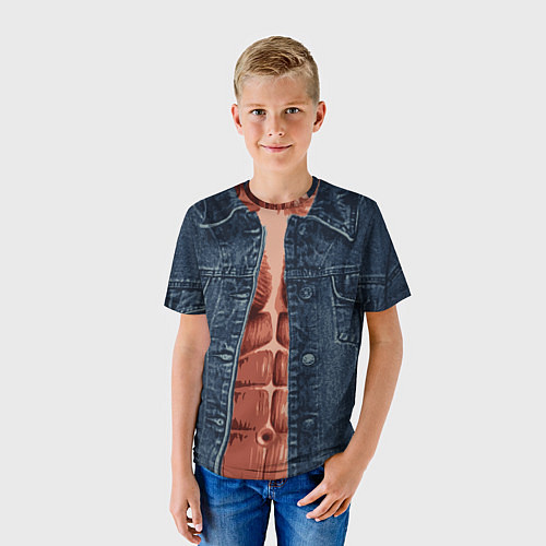 Детская футболка Голый торс под джинсовкой / 3D-принт – фото 3