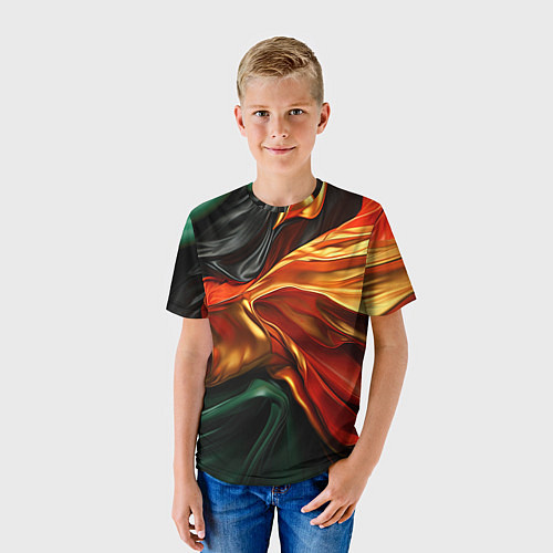 Детская футболка Оранжевая и зеленый абстракция / 3D-принт – фото 3