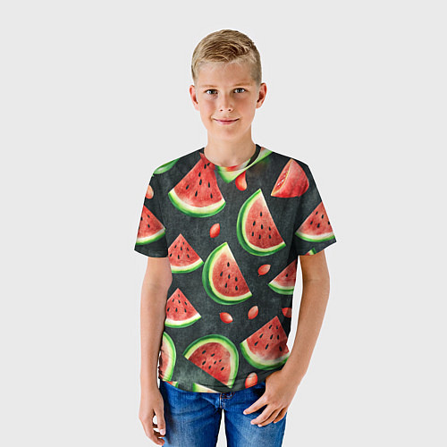 Детская футболка Паттерн красные дольки арбуза / 3D-принт – фото 3