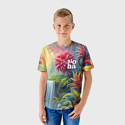 Детская футболка Гавайские тропические цветы - алоха / 3D-принт – фото 3