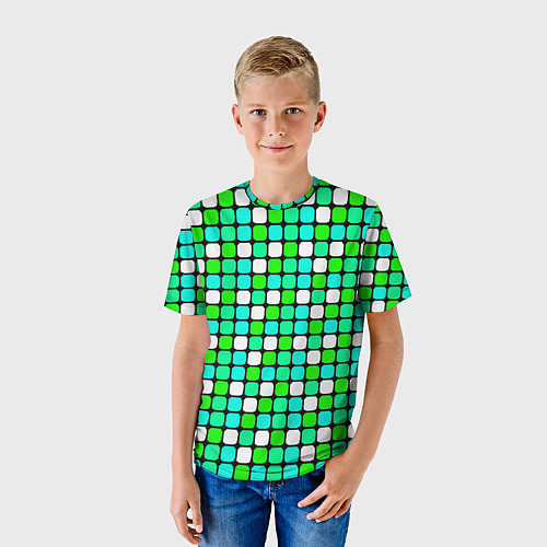 Детская футболка Зелёные и белые квадраты / 3D-принт – фото 3