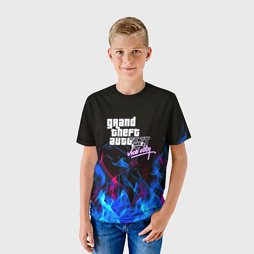 Детская футболка GTA неоновый огонь вайсити / 3D-принт – фото 3