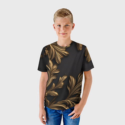 Детская футболка Золотые узоры на черном лепнина / 3D-принт – фото 3