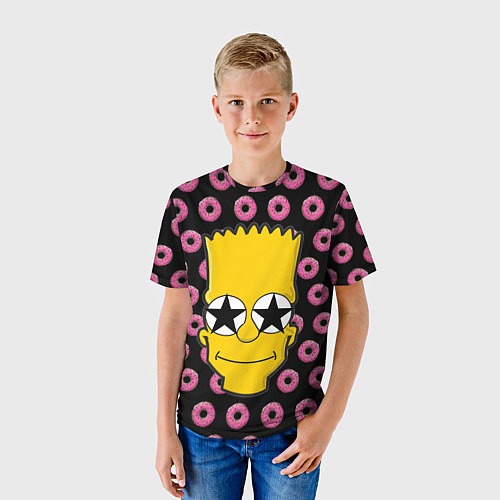 Детская футболка Барт Симпсон на фоне пончиков / 3D-принт – фото 3