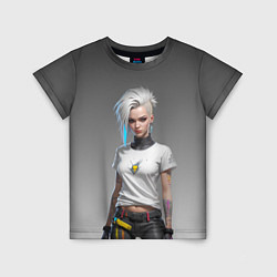 Футболка детская Блондинка в белой футболке Cyberpunk 2077, цвет: 3D-принт