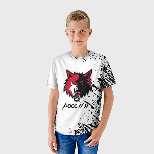 Детская футболка Волк Россия краски / 3D-принт – фото 3