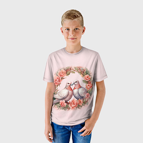 Детская футболка Голуби и розы pink / 3D-принт – фото 3