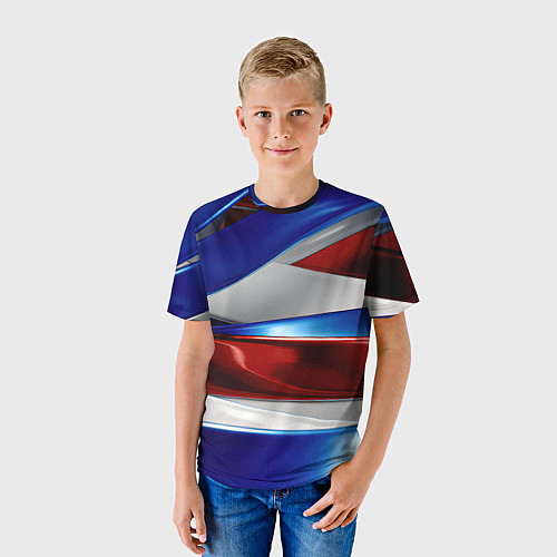 Детская футболка Изогнутая белая синяя красная абстракция / 3D-принт – фото 3