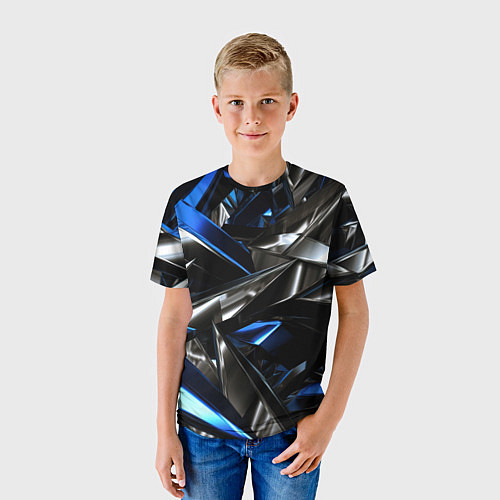 Детская футболка Синие и серебряные вставки абстракции / 3D-принт – фото 3
