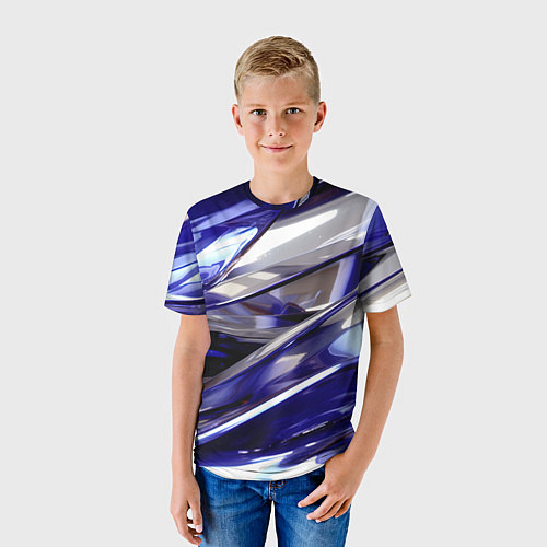 Детская футболка Синие и белые полосы абстракции / 3D-принт – фото 3
