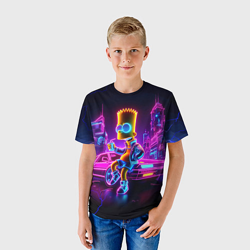 Детская футболка Барт Симпсон сидит на тачке Делориан / 3D-принт – фото 3