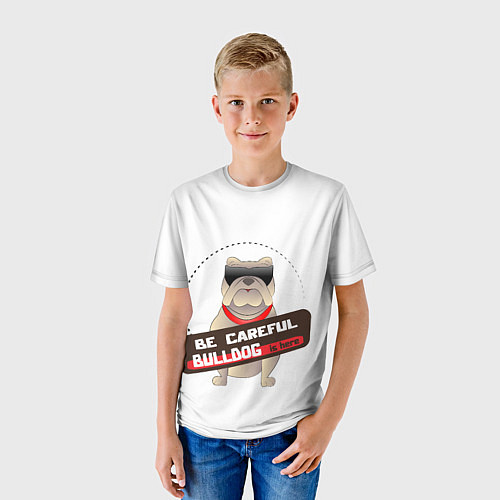 Детская футболка Осторожно бульдог здесь / 3D-принт – фото 3