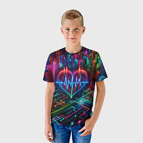 Детская футболка Неоновое сердце - кардиограмма / 3D-принт – фото 3