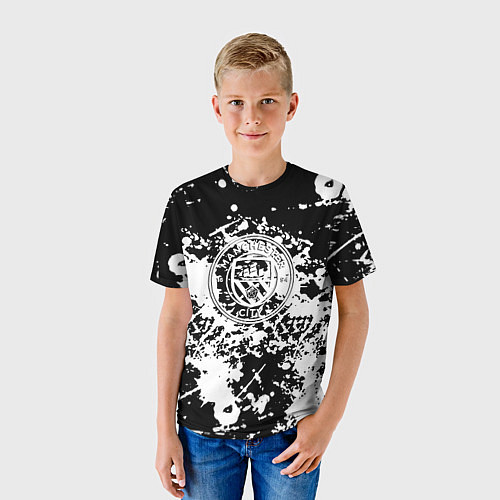Детская футболка Manchester City краски чёрно белые / 3D-принт – фото 3