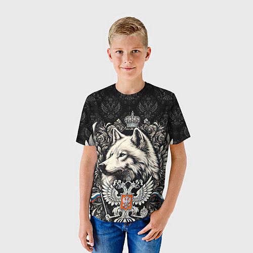 Детская футболка Русский волк и герб России / 3D-принт – фото 3