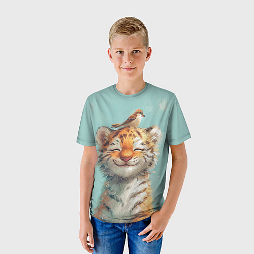 Детская футболка Тигренок и воробей / 3D-принт – фото 3