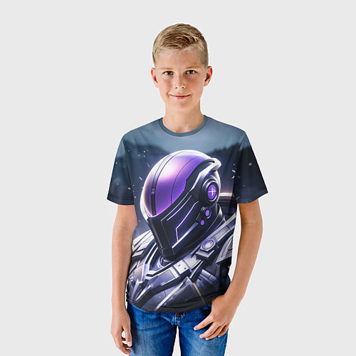 Детская футболка Киборг в фиолетовом шлеме / 3D-принт – фото 3