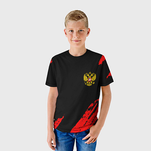 Детская футболка Россия герб краски красные / 3D-принт – фото 3