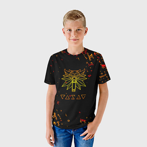 Детская футболка Ведьмак огненное лого краски / 3D-принт – фото 3
