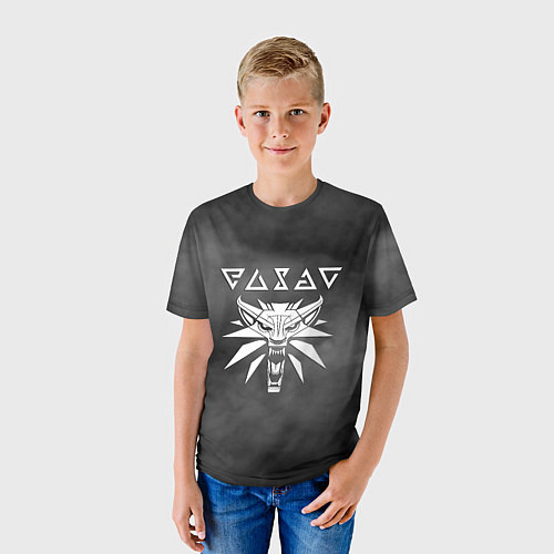 Детская футболка Ведьмак лого волка серый / 3D-принт – фото 3