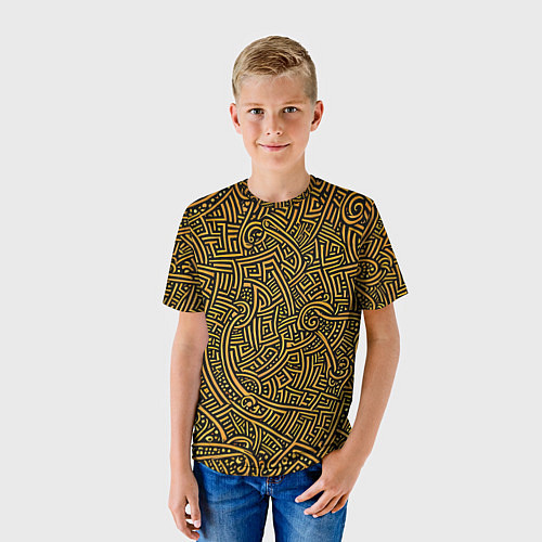 Детская футболка Золотые узоры на черном фоне / 3D-принт – фото 3