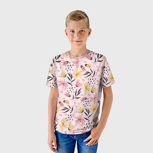 Детская футболка Абстрактный паттерн с цветами / 3D-принт – фото 3