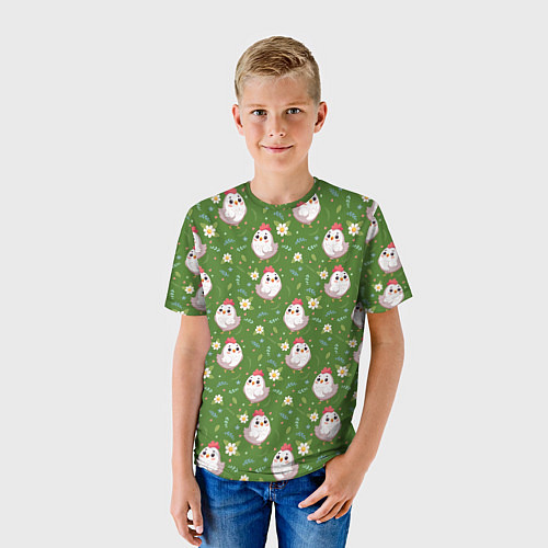 Детская футболка Курица и цветы паттерн / 3D-принт – фото 3