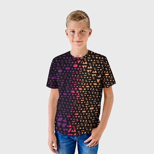 Детская футболка Геометрические фигуры жёлтые и фиолетовые / 3D-принт – фото 3