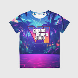 Футболка детская Gta 6 логотип в стиле ночного vice city, цвет: 3D-принт