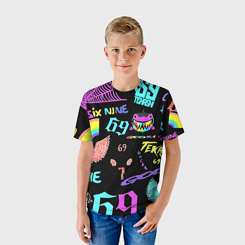 Детская футболка 6ix9ine logo rap bend / 3D-принт – фото 3