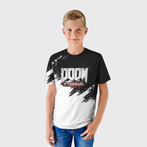 Детская футболка Doom eternal белые краски / 3D-принт – фото 3
