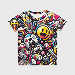Футболка детская Паттерн с играми, цвет: 3D-принт